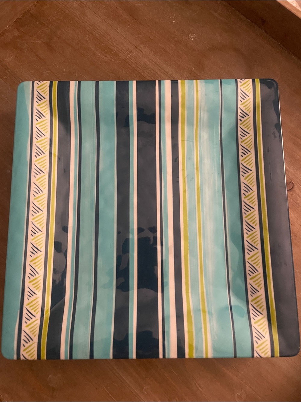 Bobby Flay melamine Striped Square Dinner Plate - Teal, Navy & Yellow